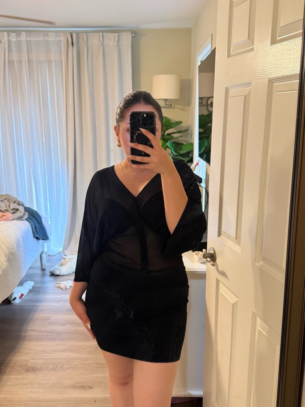 Black Mesh V-Neck Bodycon Slip Dress